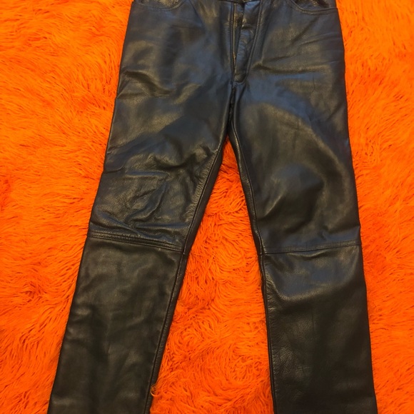 Men’s Black Leather pants sz.32 - Picture 7 of 14